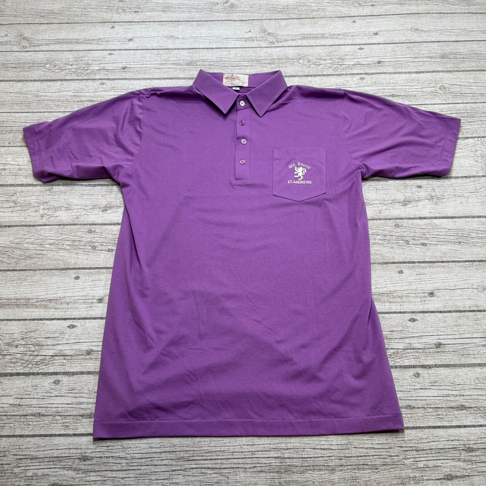 Gold Classics Polo Shirt Men's XL Purple St Andrews Crest Activewear Scotland